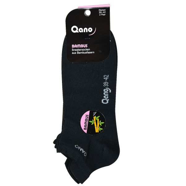 Qano 4027-5 / 2er Pack Damen Sneakersocken Bambus schwarz